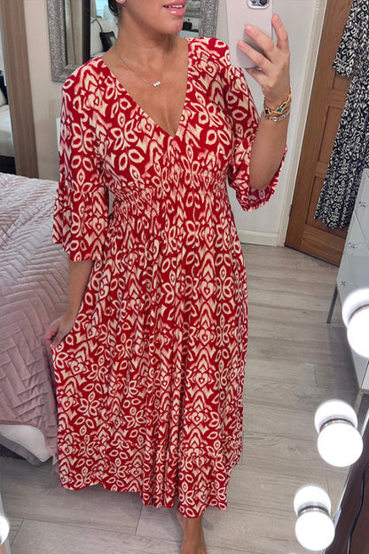 🔥Hot Sale 51% OFF 💞 Bohemian Casual Print V-Neck Long Dress