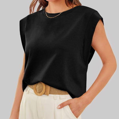 🌸LAST DAY PROMOTION - 50%OFF🌸Solid Color Round Neck Cap Sleeve Top