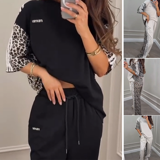 💖Letzter Tag 50% OFF💖Sweatshirt mit Patchwork und Leopardenmuster