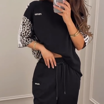 💖Letzter Tag 50% OFF💖Sweatshirt mit Patchwork und Leopardenmuster